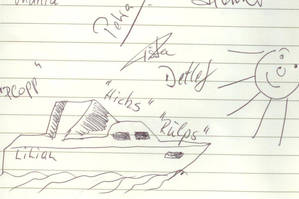 Fantasie tekening van een kind van de boot Lilian