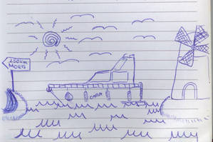 Zo tekende een van de kinderen in het gastenboek motorboot Carla