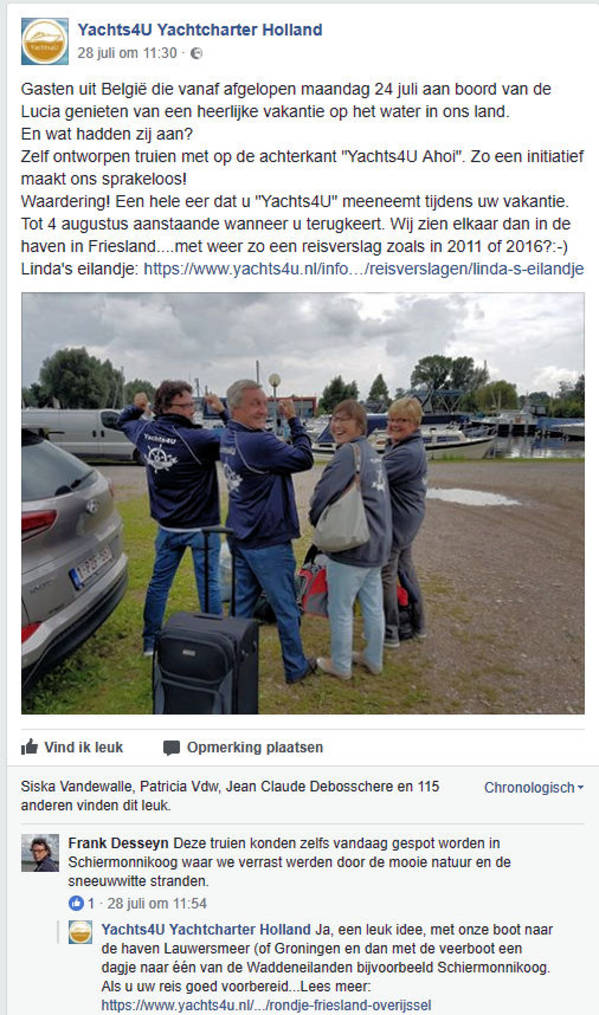 Gasten uit België met zelf ontworpen Yachts4U truien